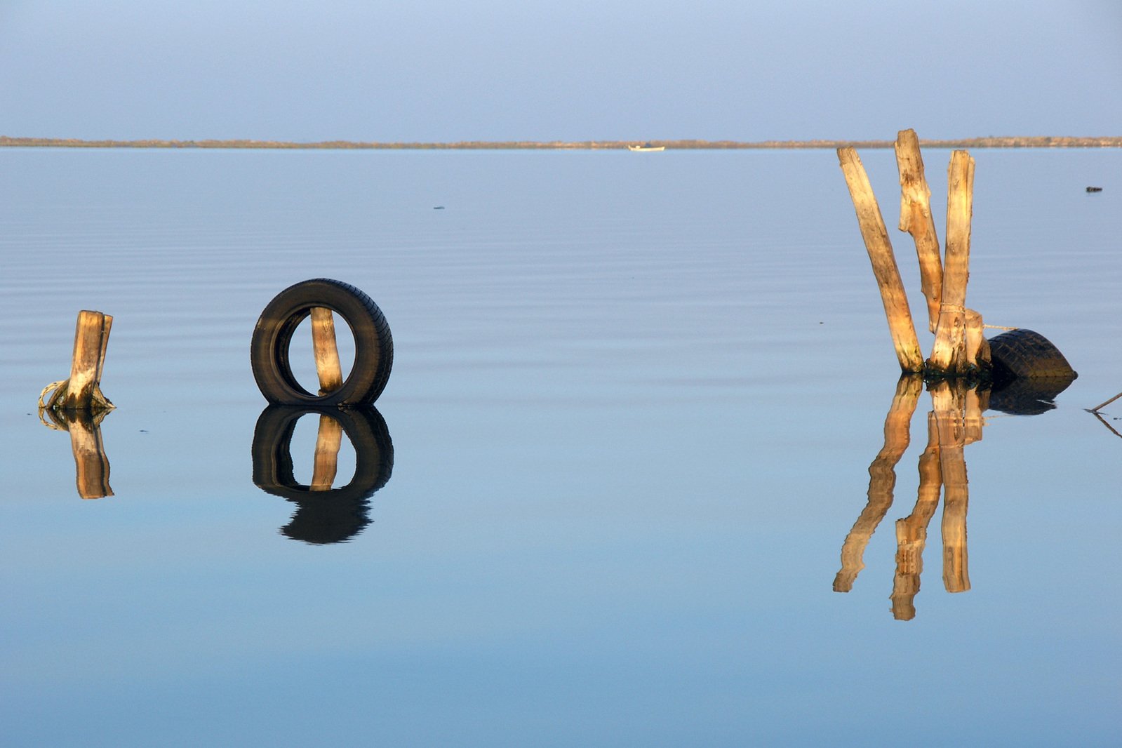 an assortment of objects placed in the water by themselves