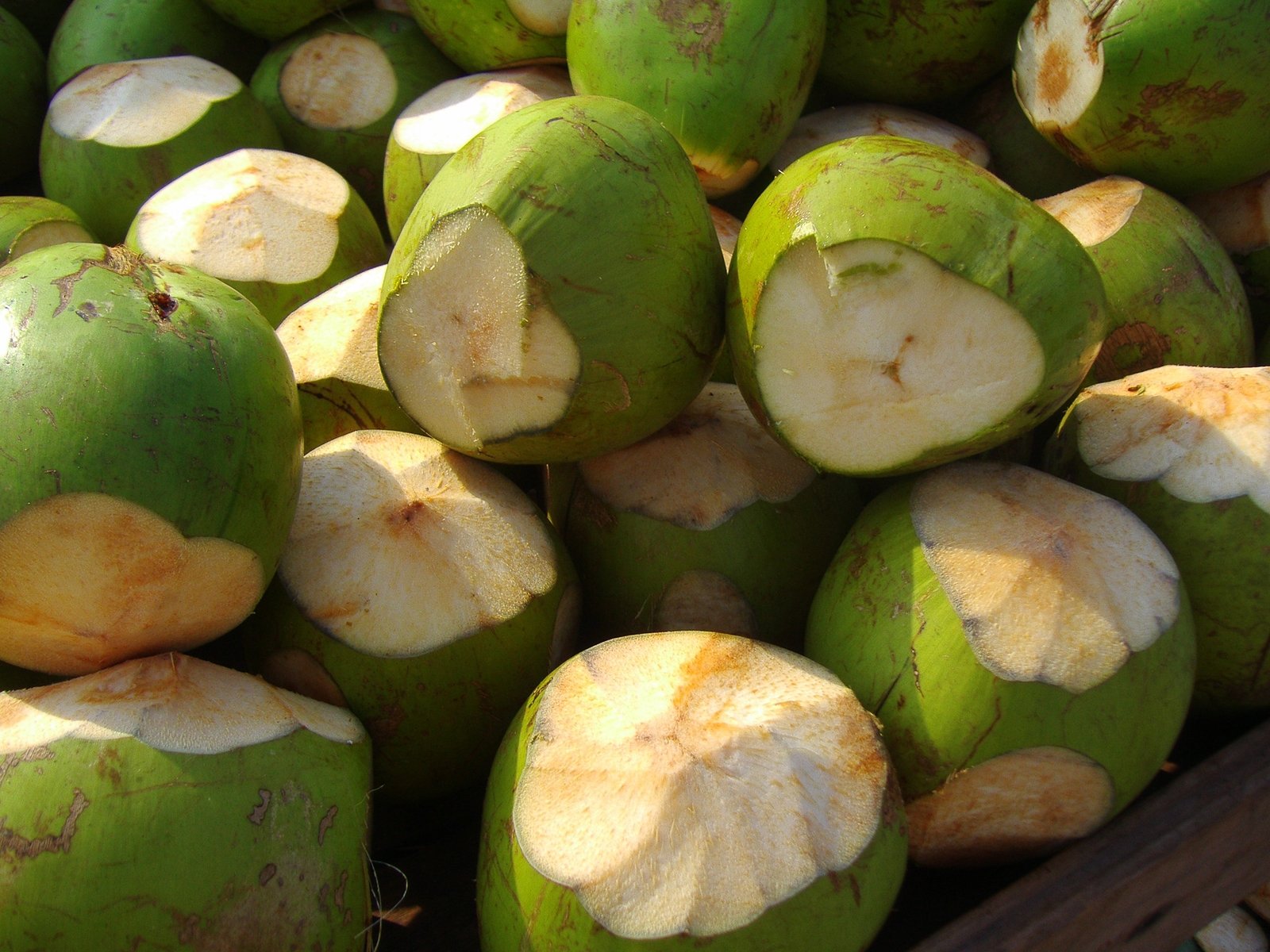 a pile of coconuts sitting on top of each other