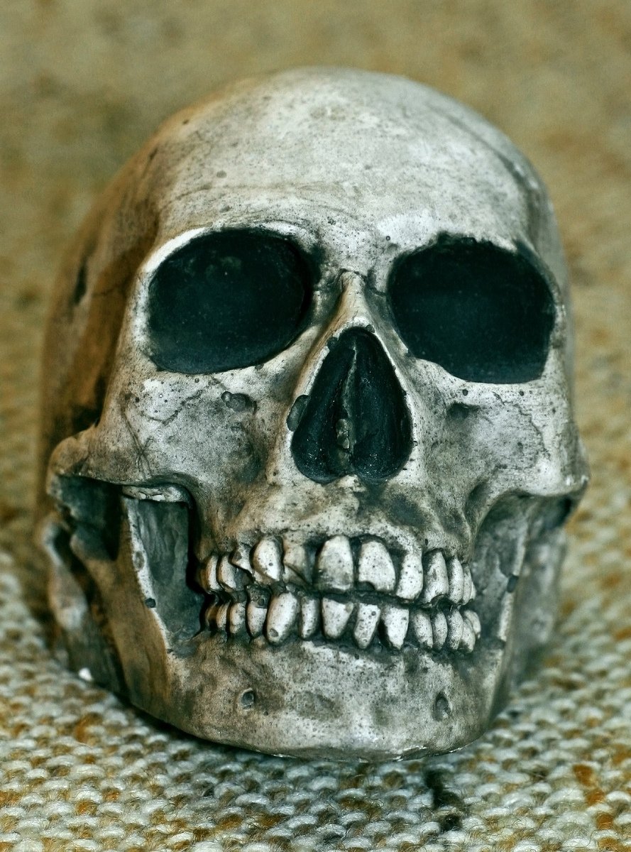 a human - like skull in the middle of a room