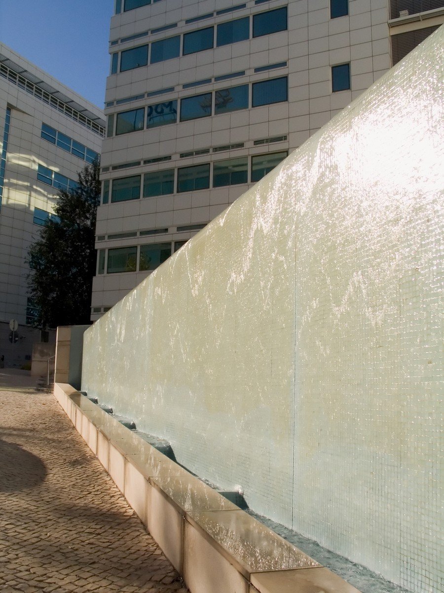 the large building is covered with water casing