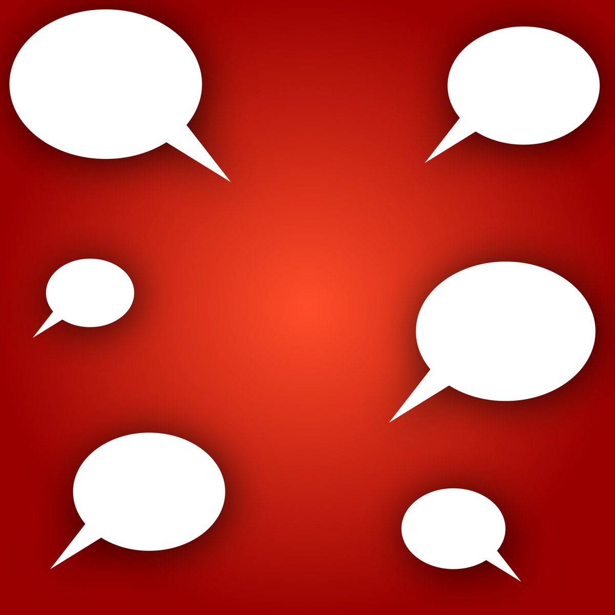 four different speech bubbles against a red background