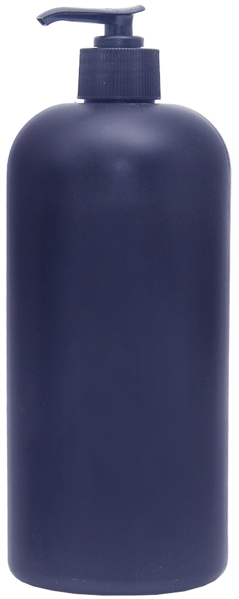 a black plastic bottle with a black pump