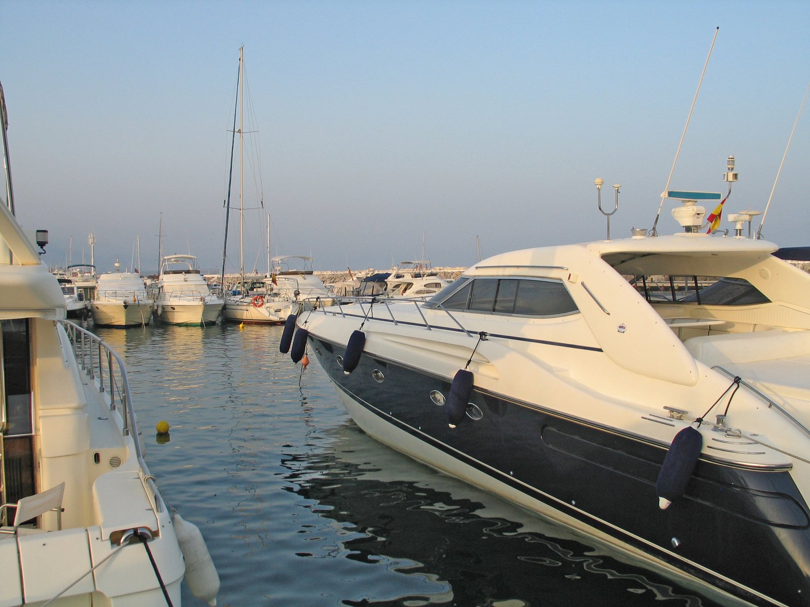 several white and black boats in a body of water