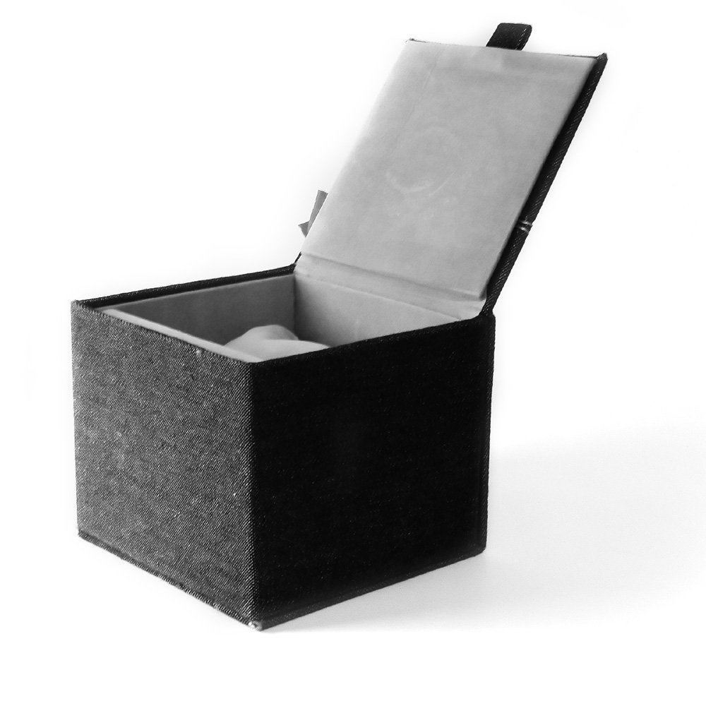 black box with a lid open on a white background