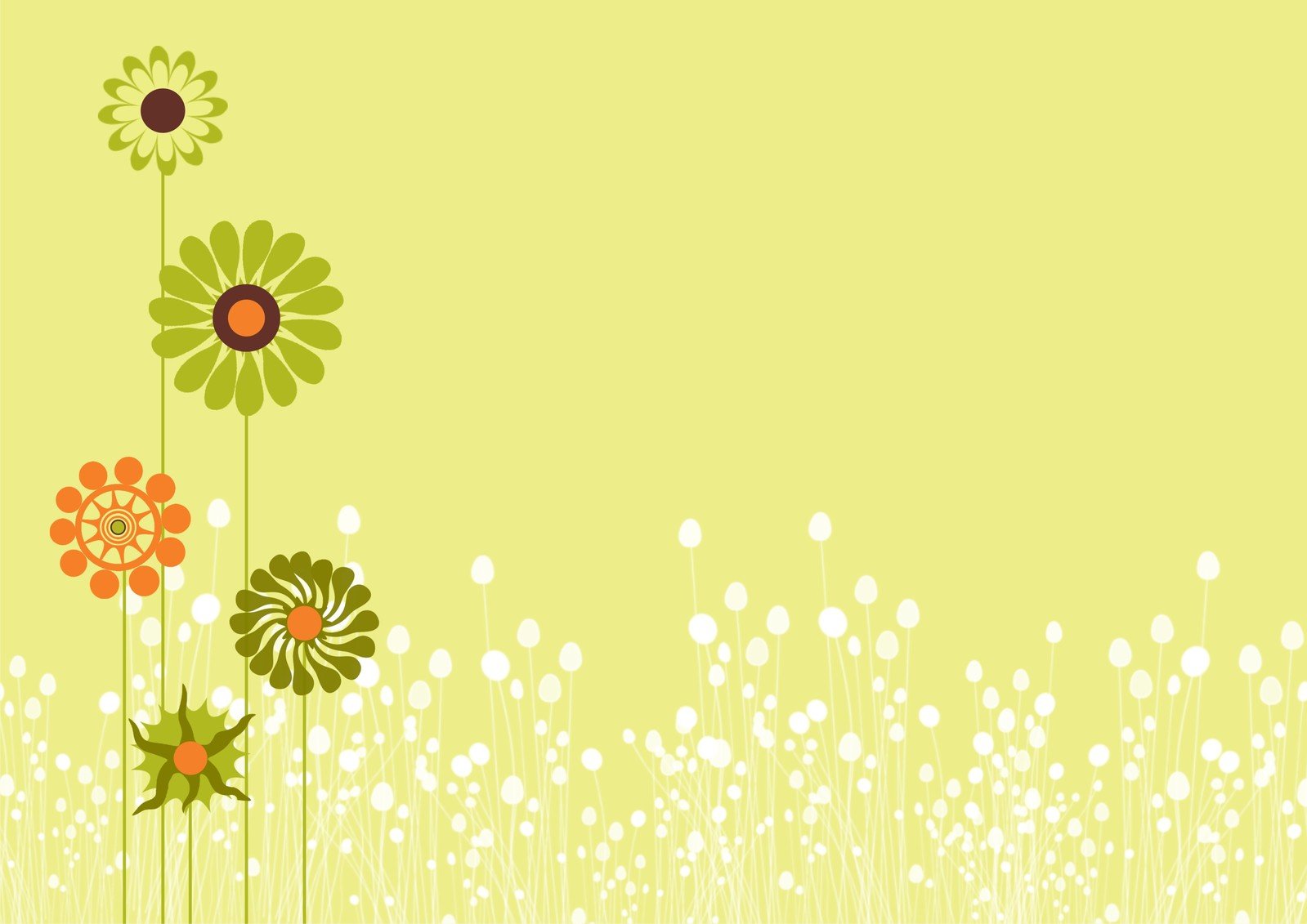 a yellow and orange floral background with an array of flowers