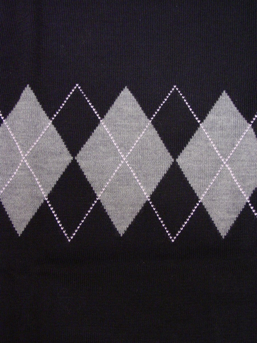 some different argyle knitting on a black sweater