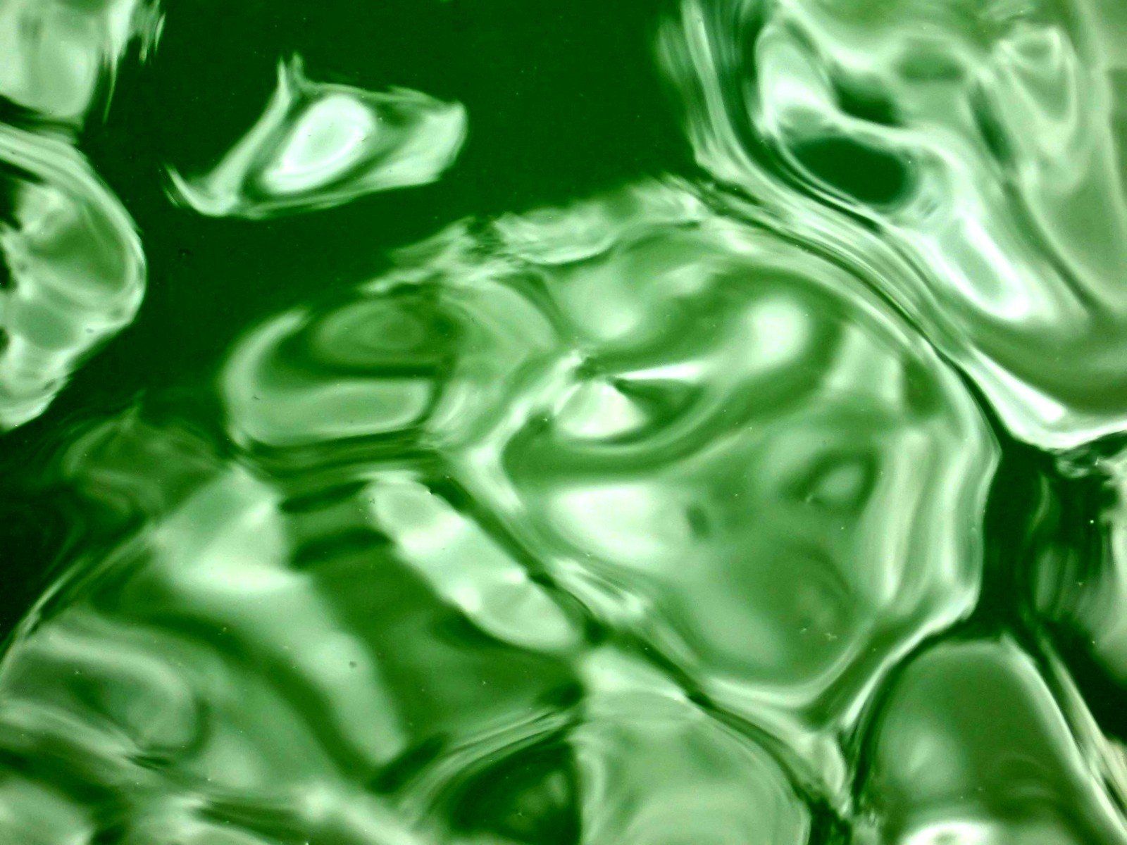 a green and black background with lots of water