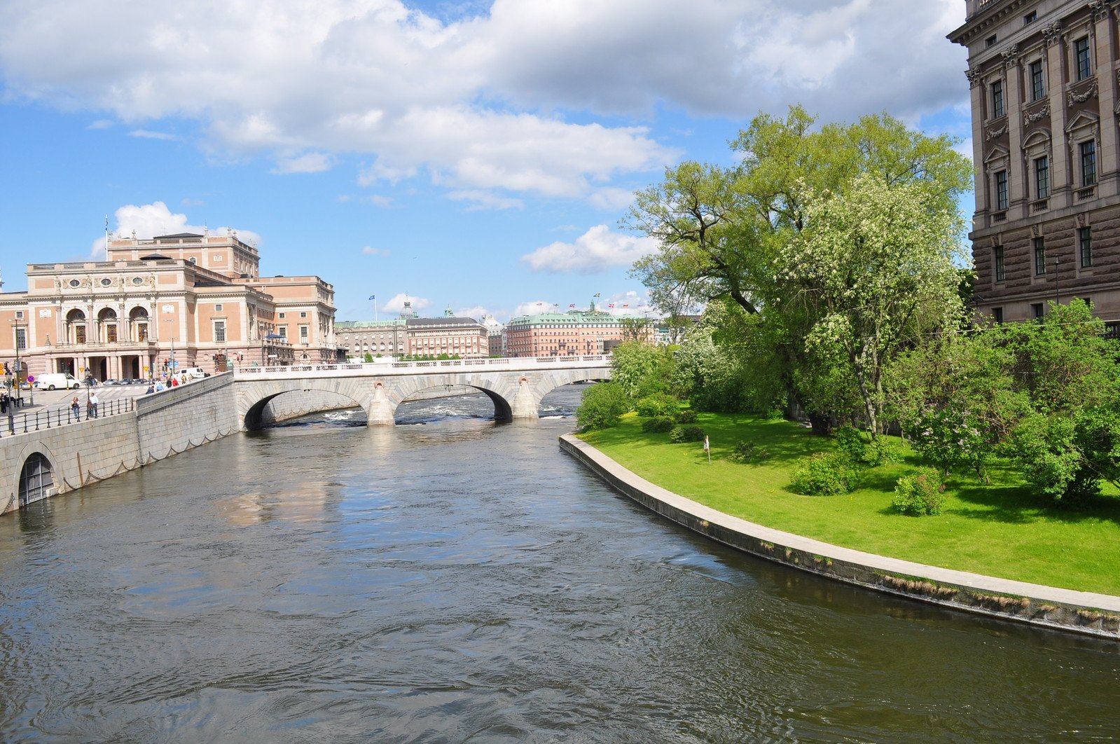 the bridge is very high above a river