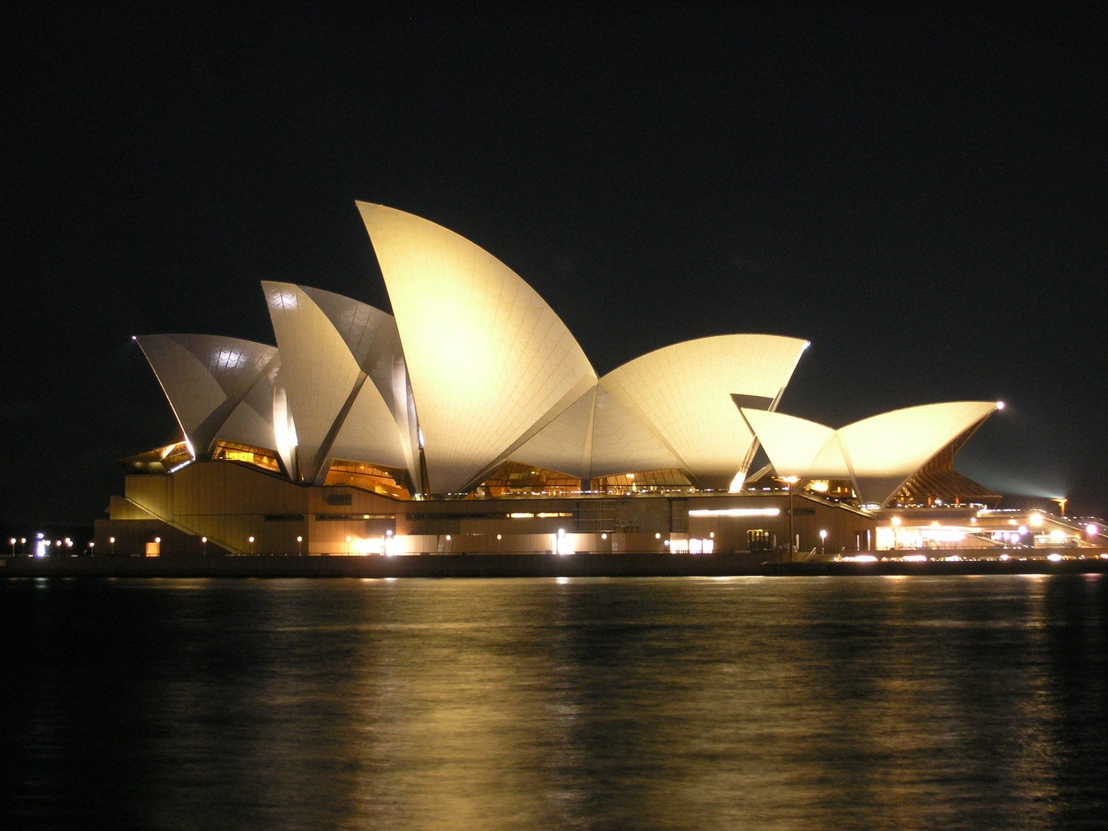 the sydney opera house lit up at night