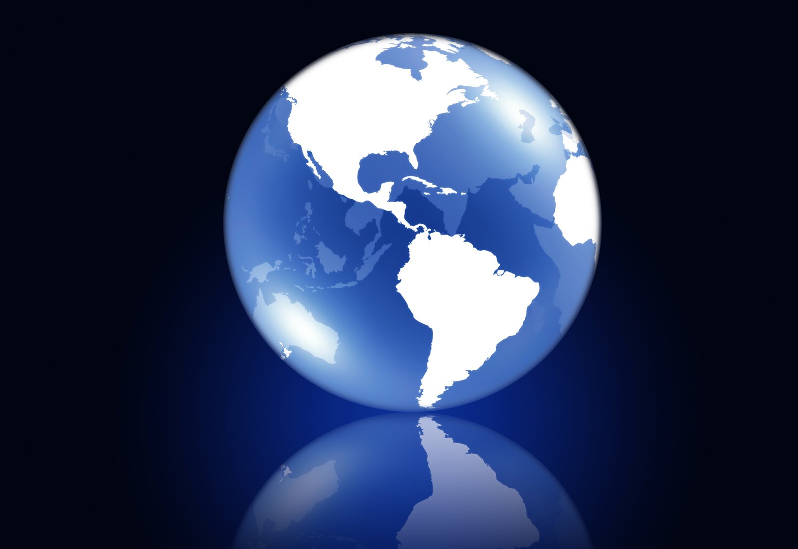 a blue and white globe on a black surface