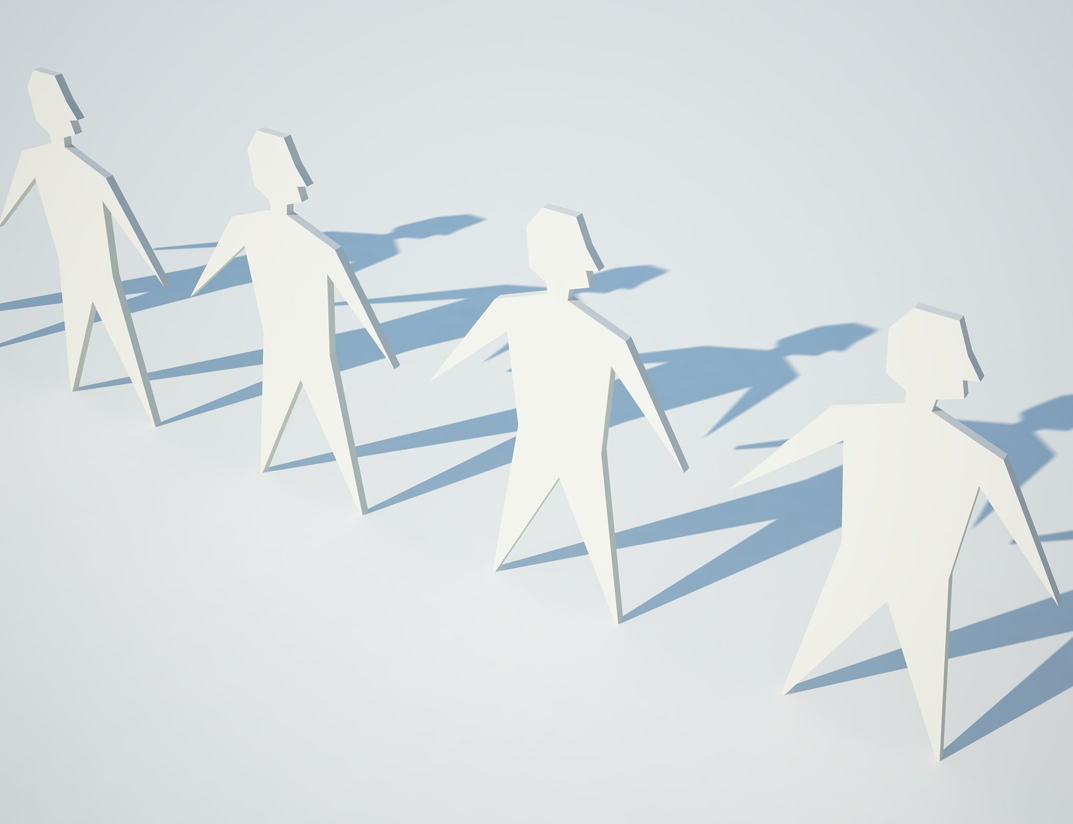 3d rendered line of people with shadows