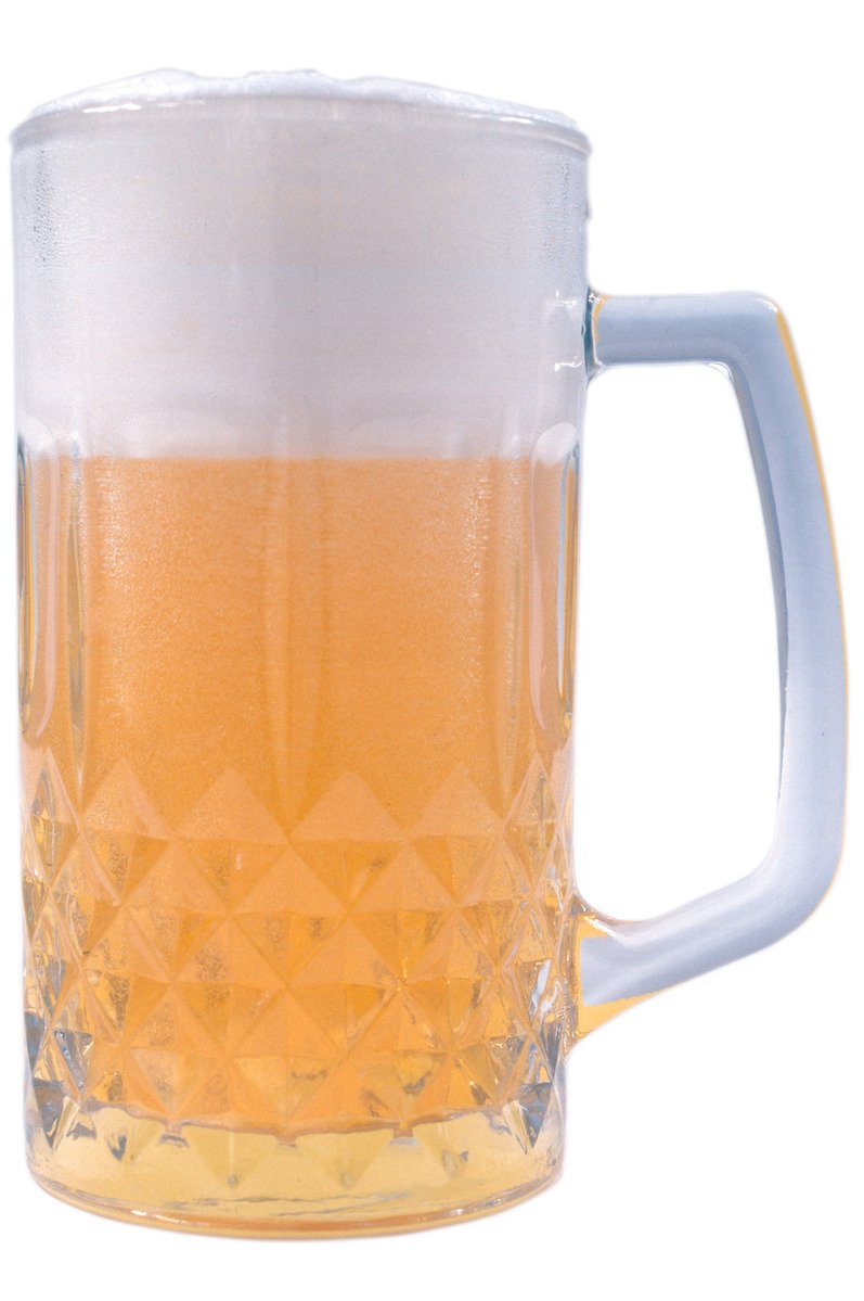 a beer mug with the lid up to half empty