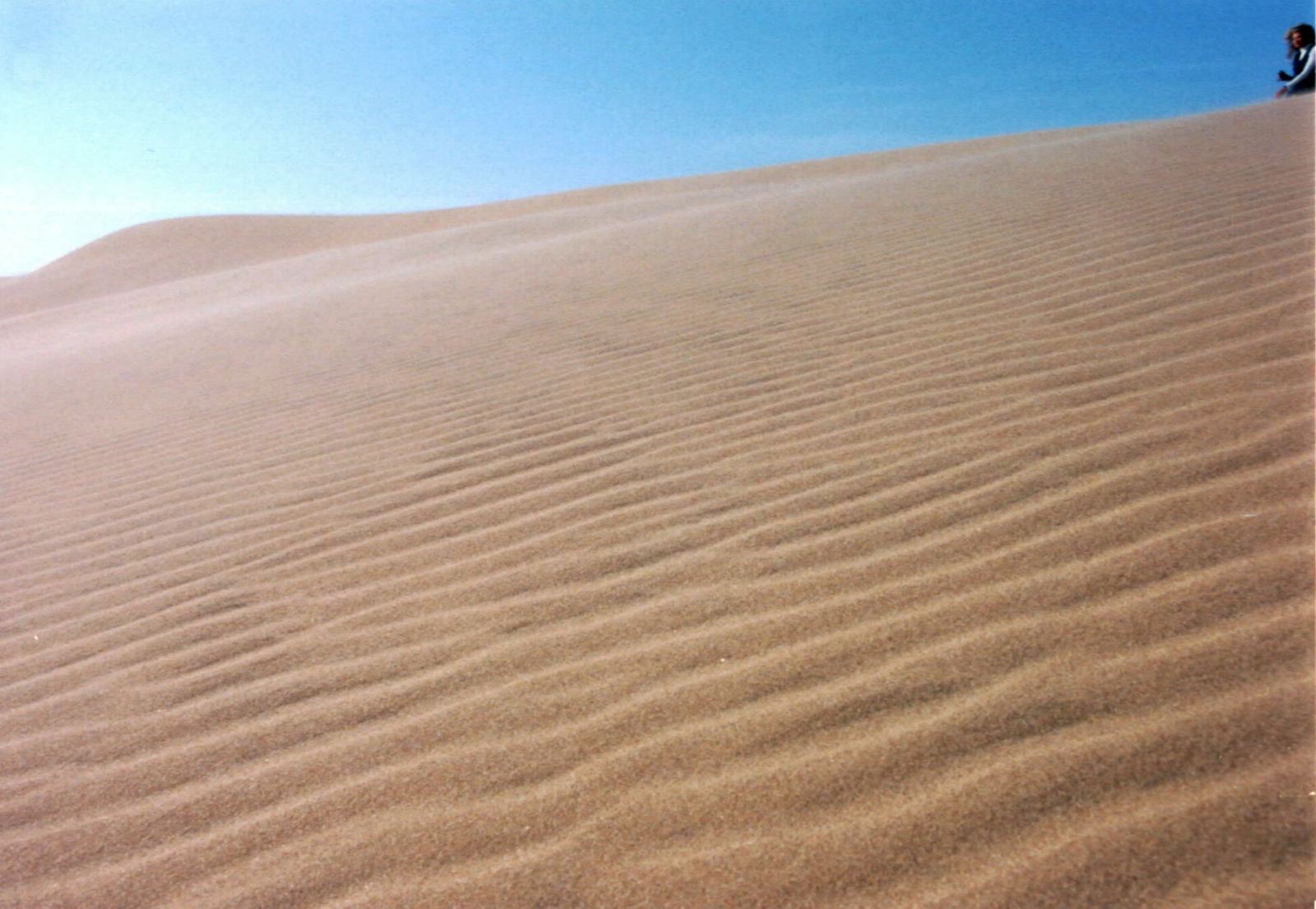 there is a man sitting on the top of the sand dunes