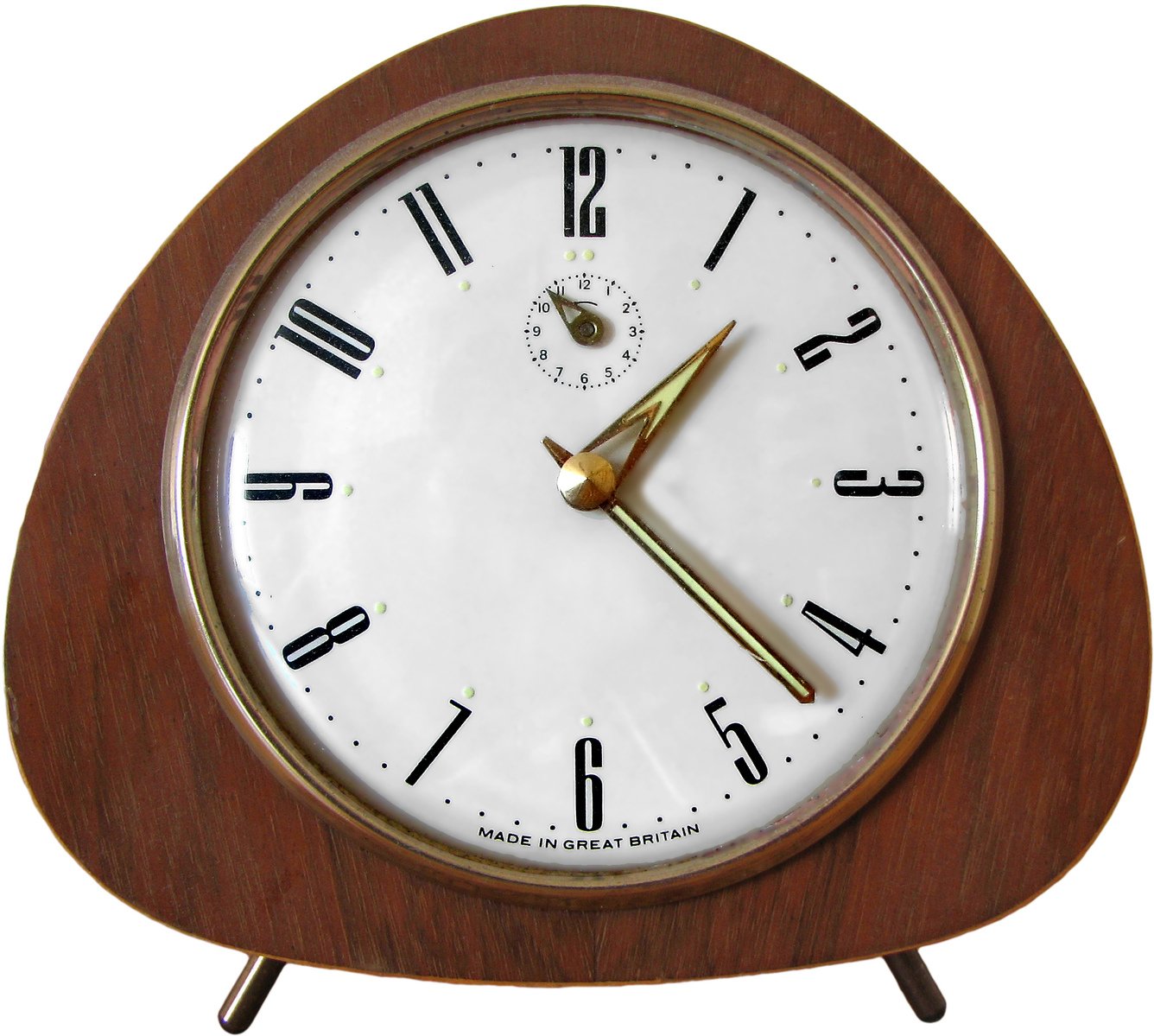 a clock with three dials and a pendulum