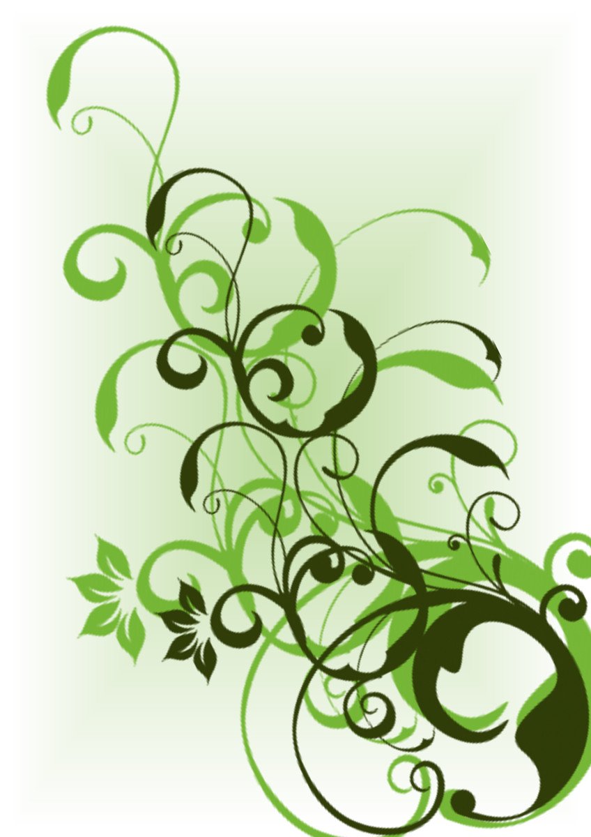 green abstract background with floral design on the side