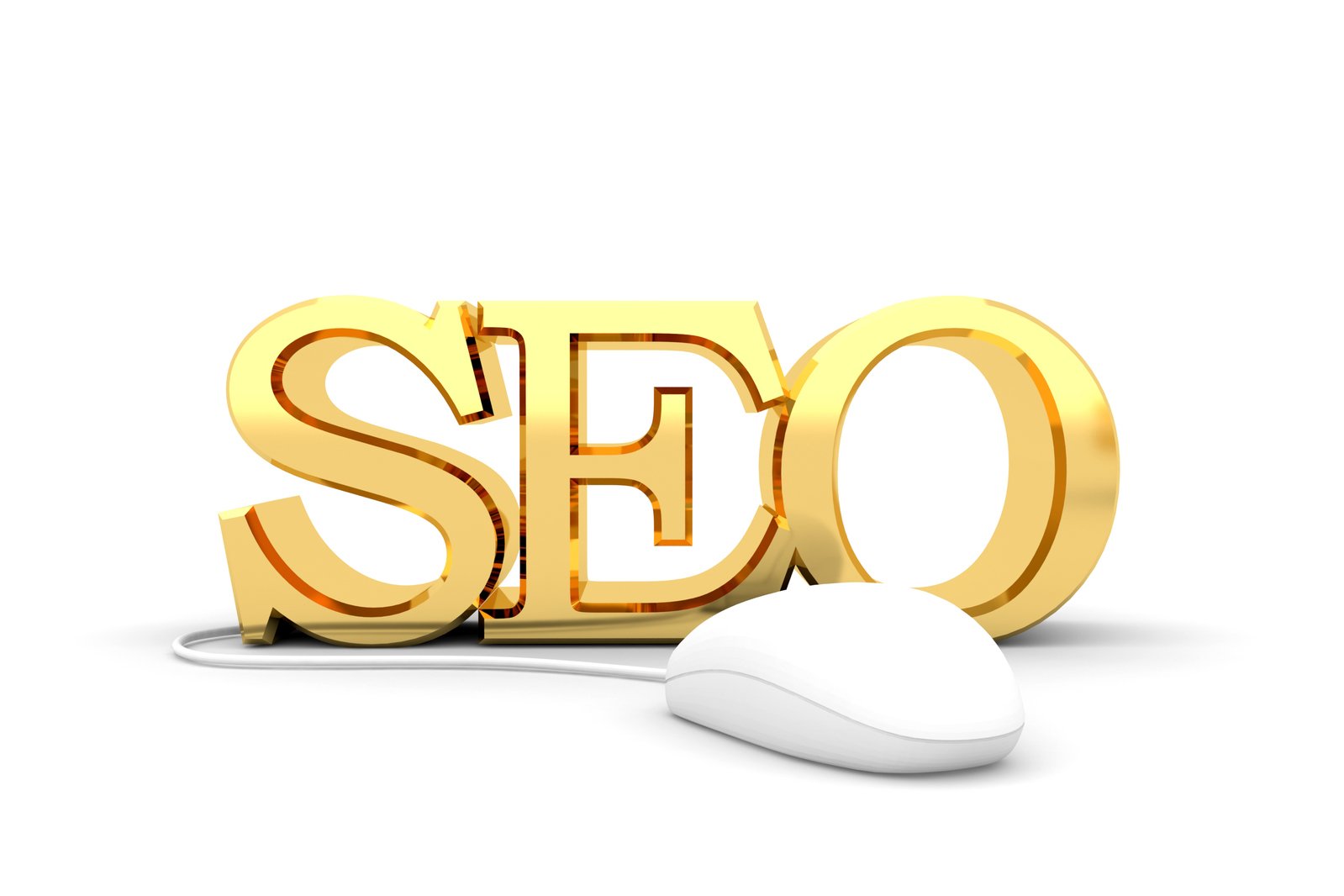 an image of a mouse next to a golden text with the word seo on it