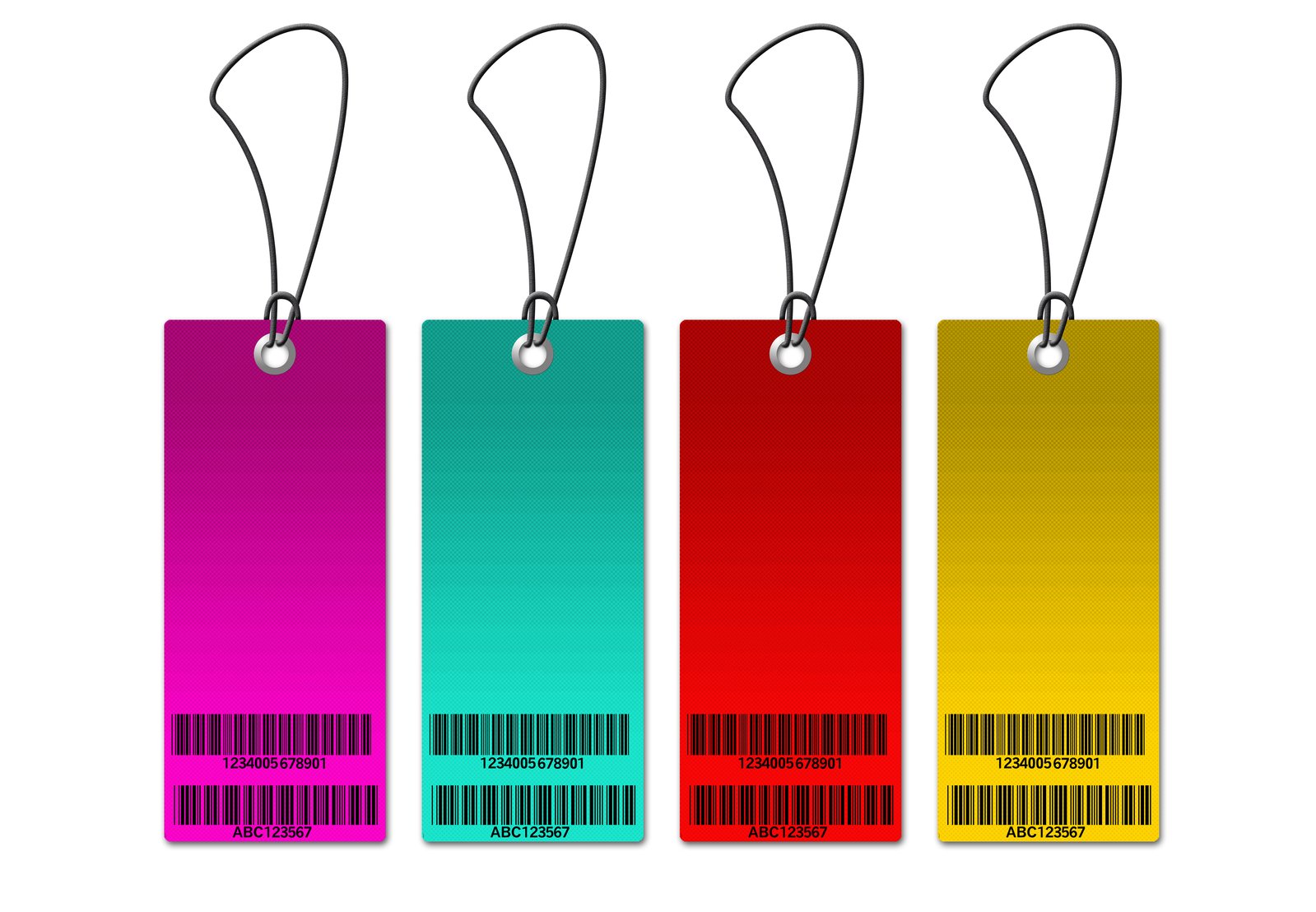 four colorful vertical luggage tags with the price tag in color