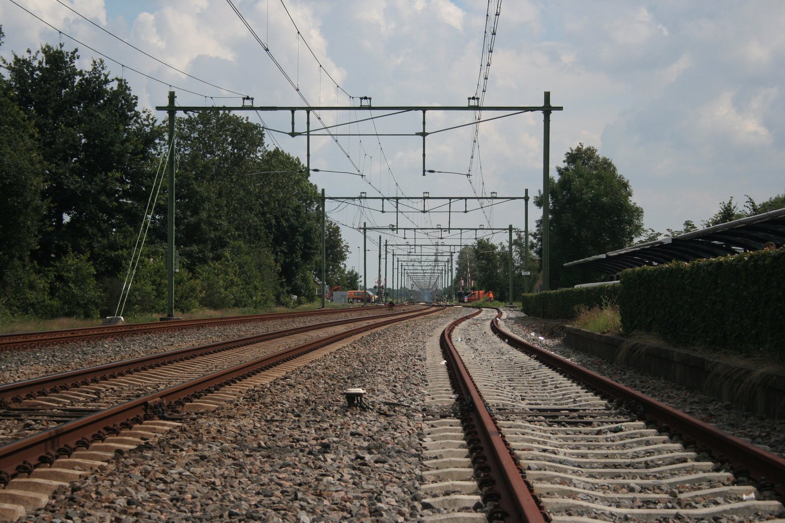 a railway road with one train car behind the other