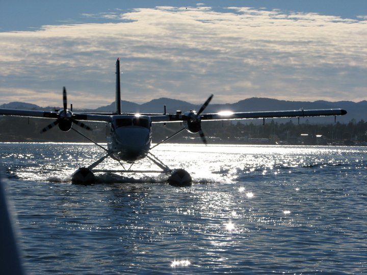 a small plane is sitting in a lake on the water