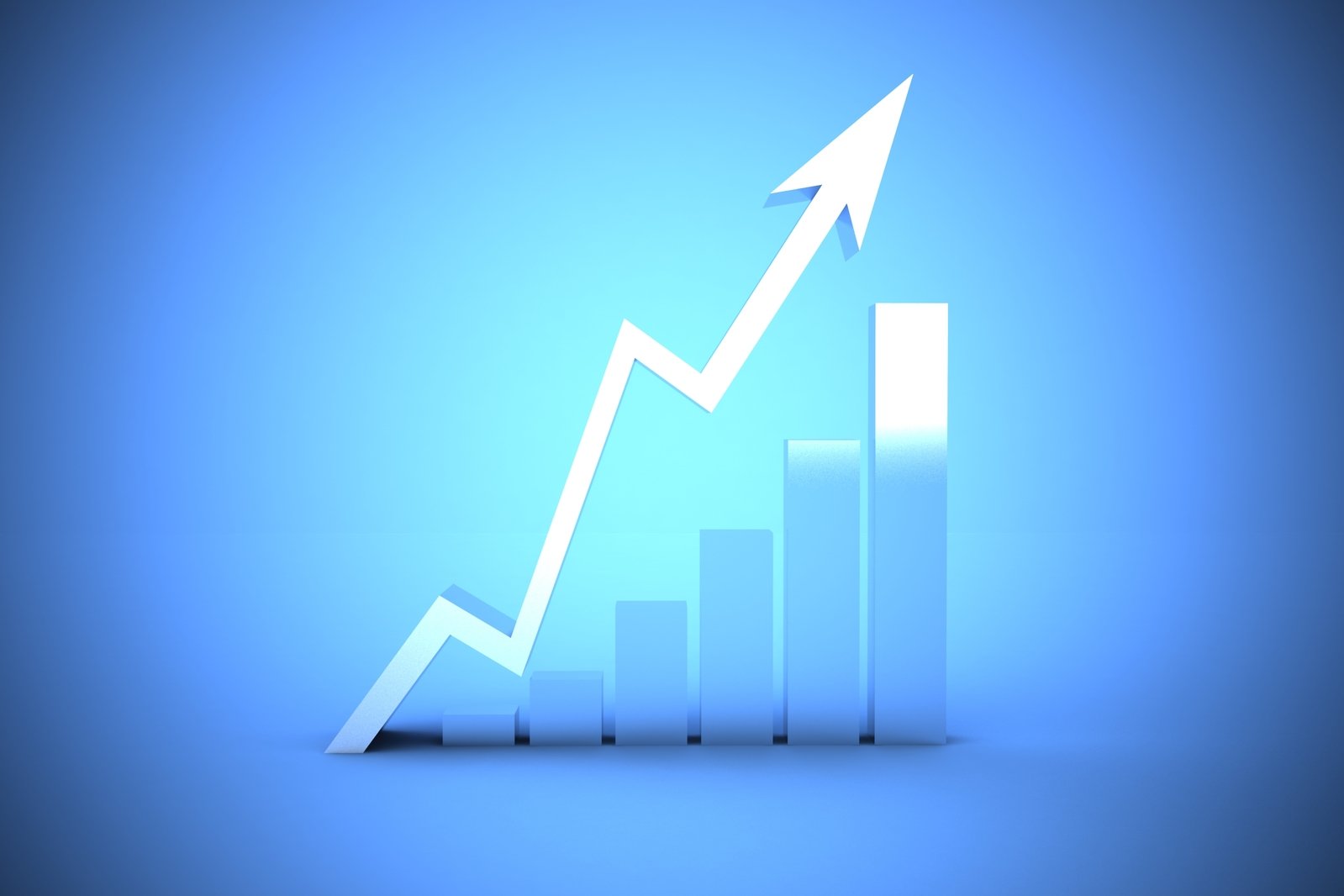 a graph up arrow pointing upward with a blue background