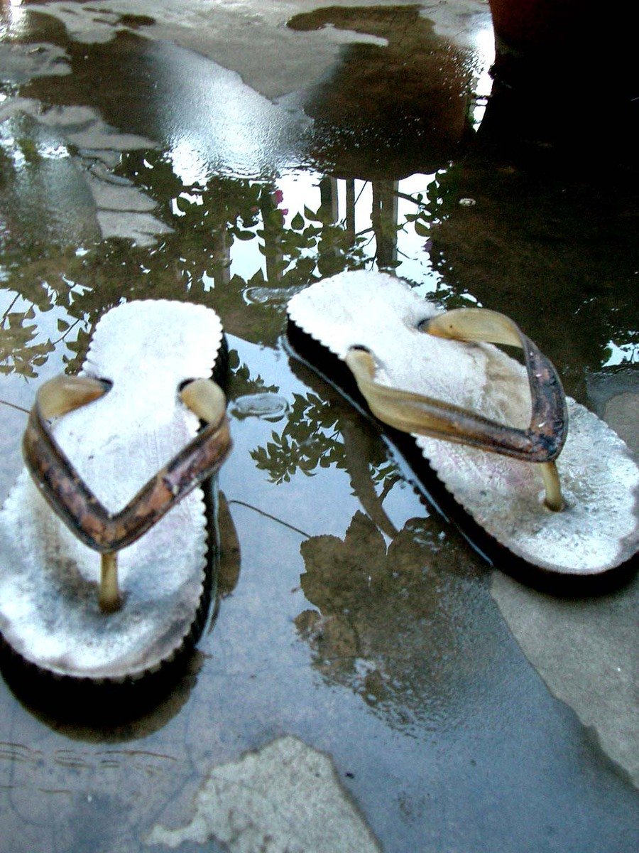 two pairs of shoes that are in the snow
