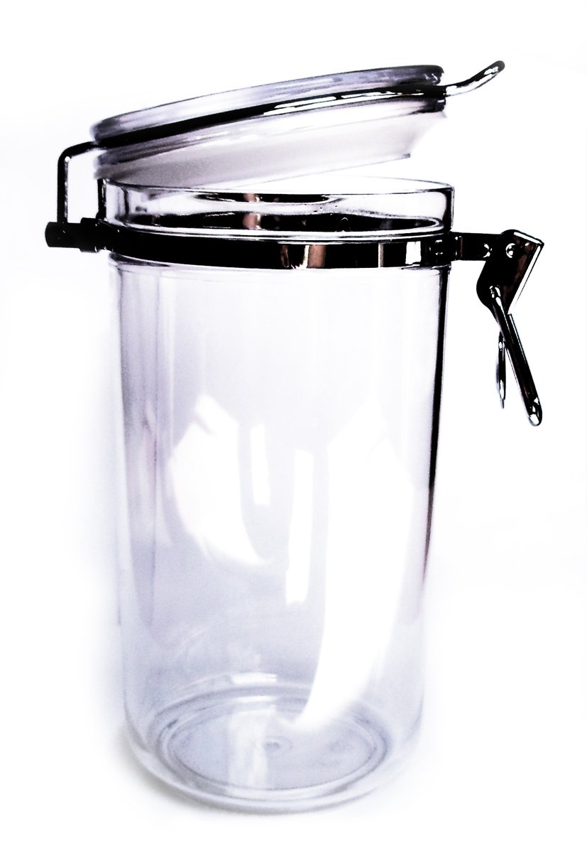 clear plastic storage container with two handles and clippers