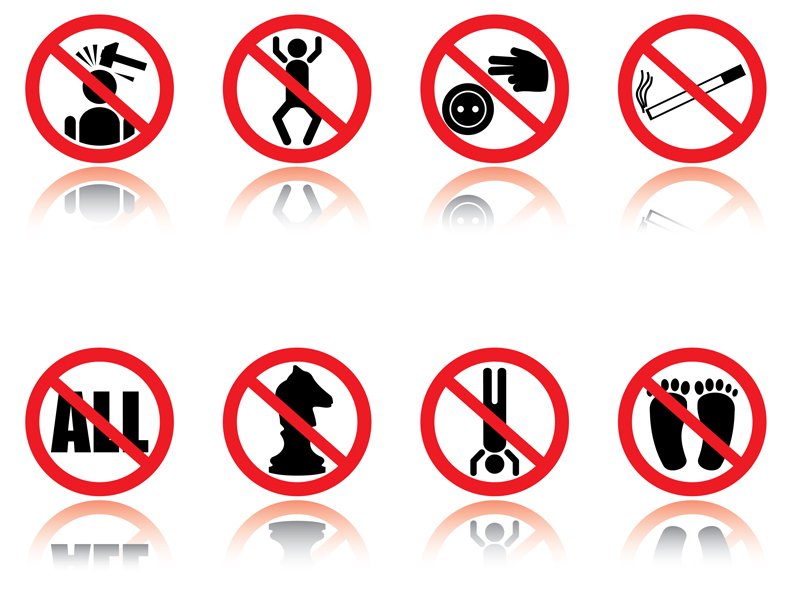 set of prohibition signs with different images