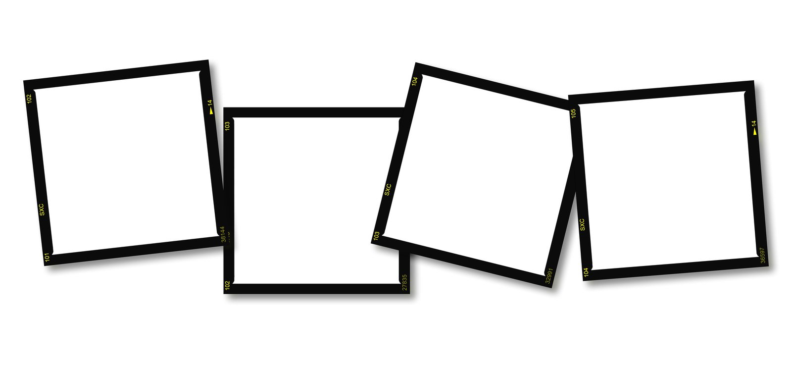 three frames lined up against each other with white background