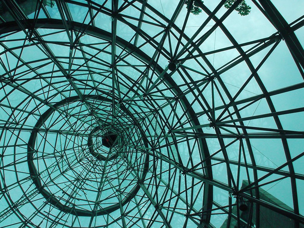 the ceiling in a building has many glass sections