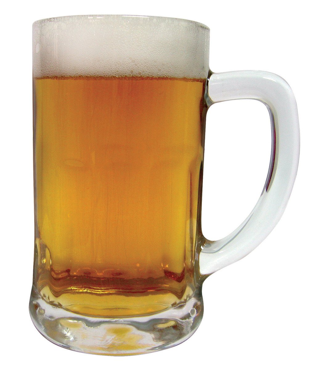 a mug of beer on white background with a soft drink foamy inside