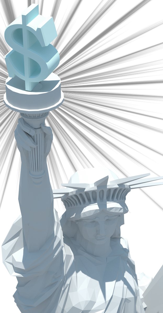 a statue of liberty holds a bitcoin atop her head