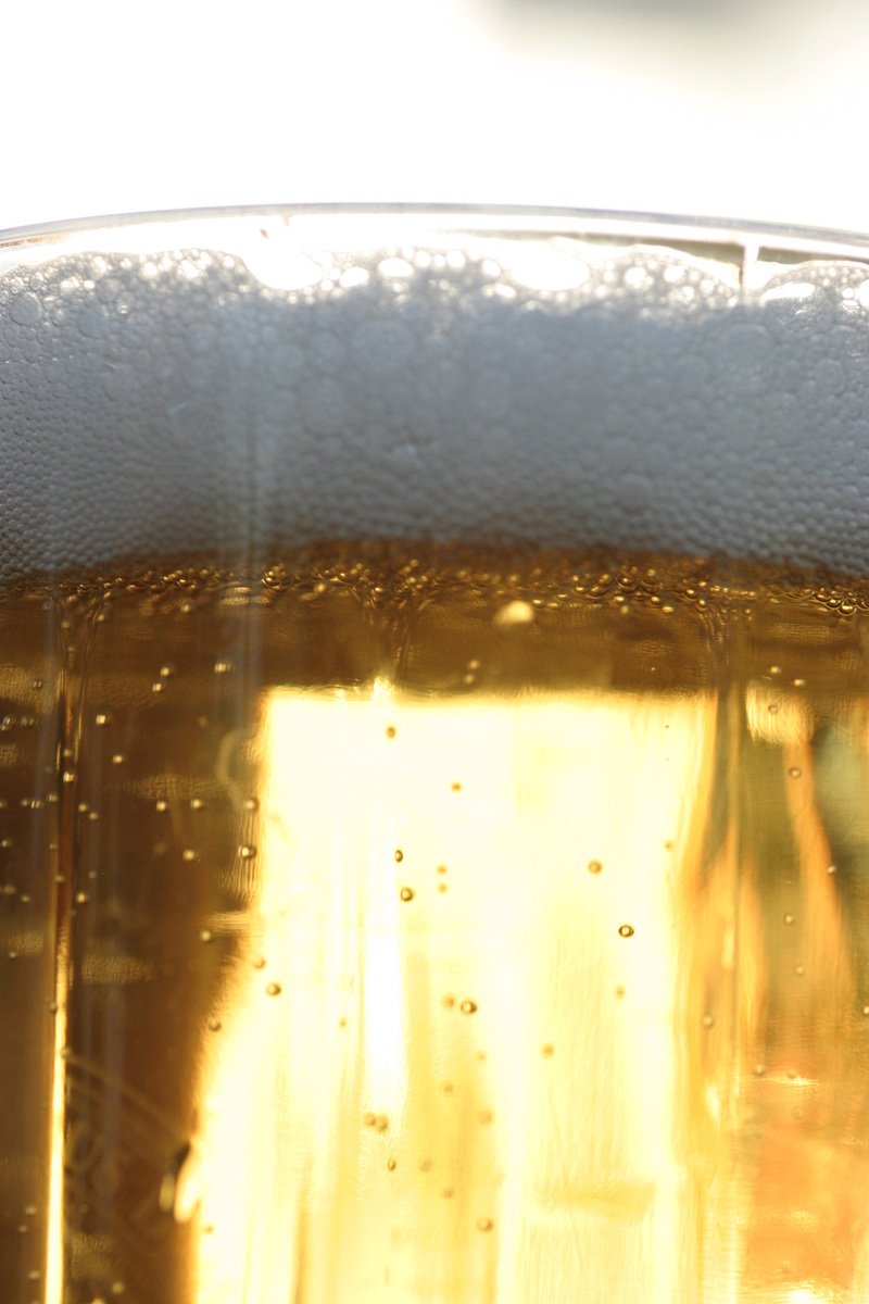 beer is poured into a glass mug