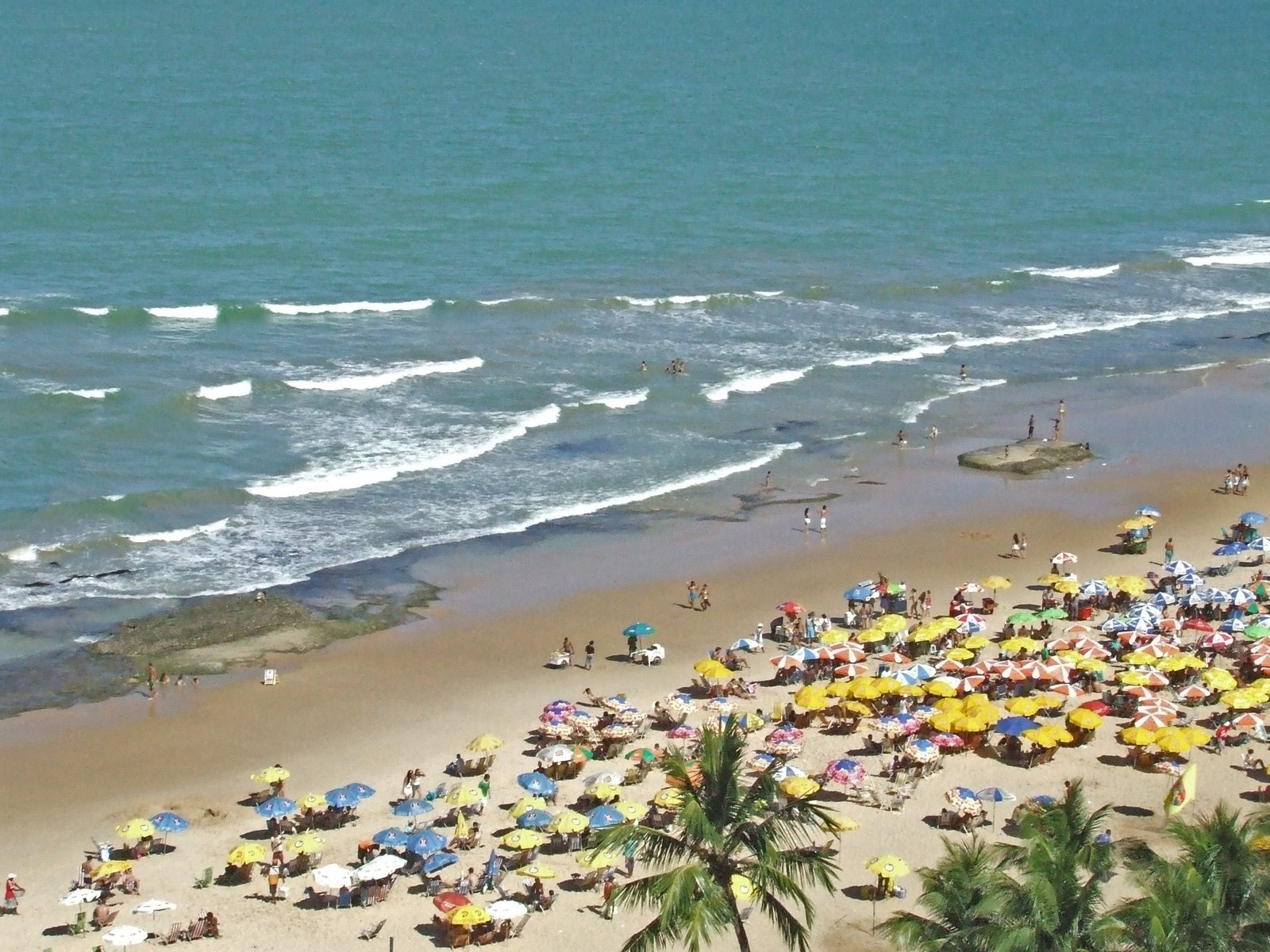 a crowded beach full of people with umbrellas on the beach