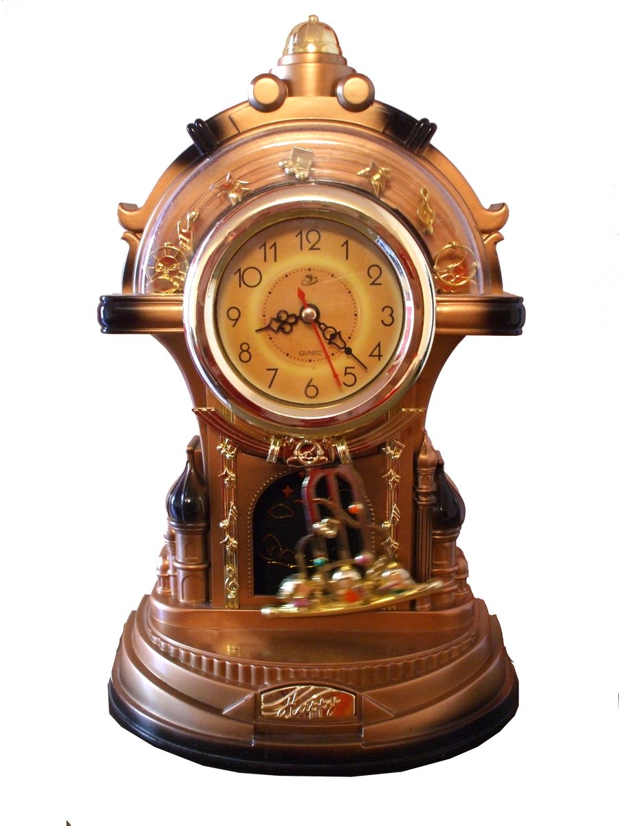 an antique clock is set up for display