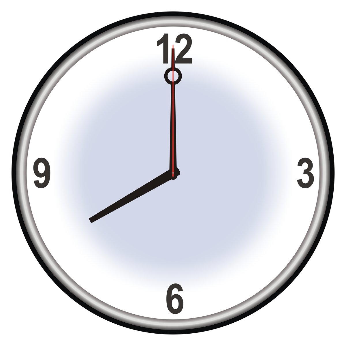 a round clock shows the time on three o'clock