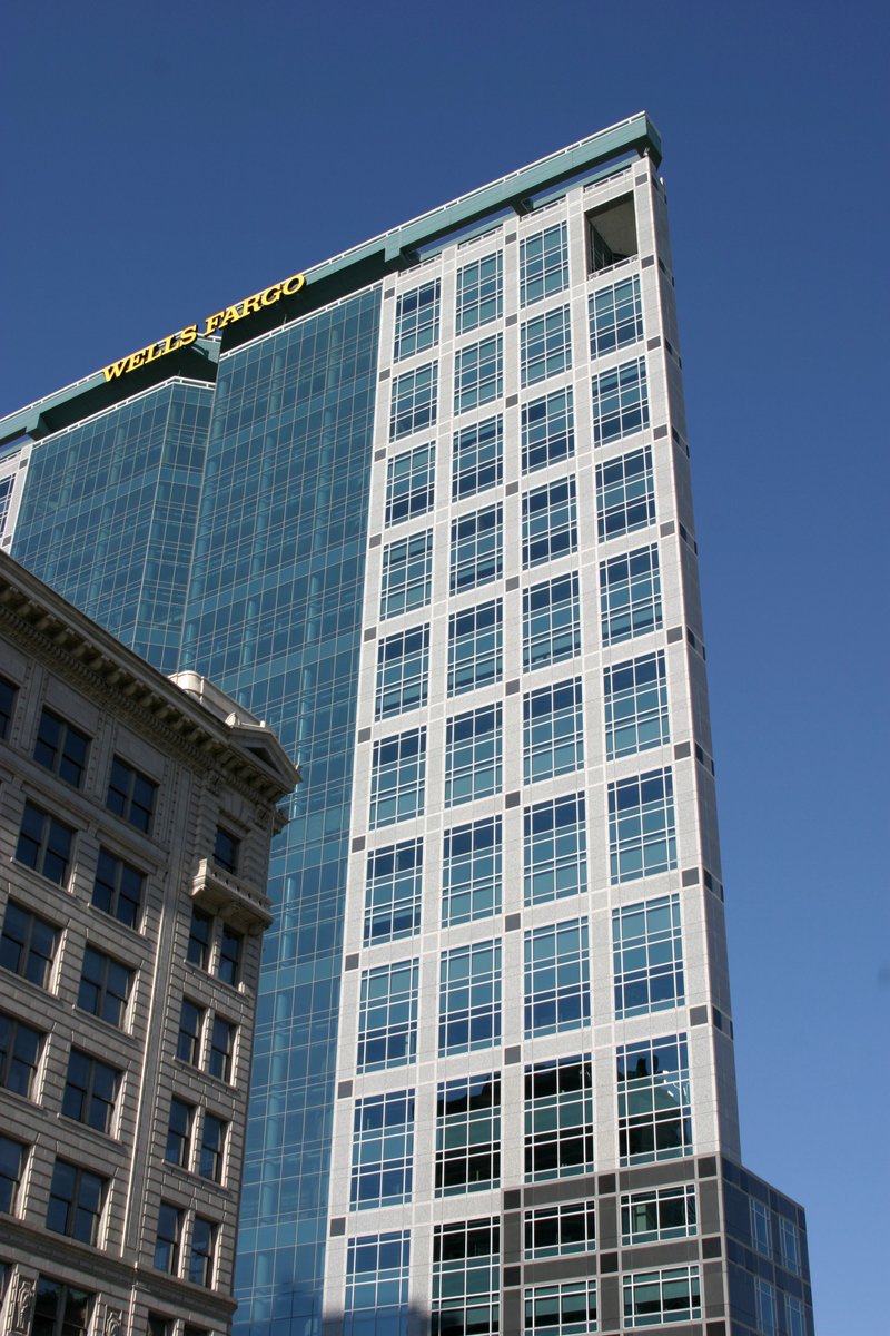 a tall building near a very tall office building