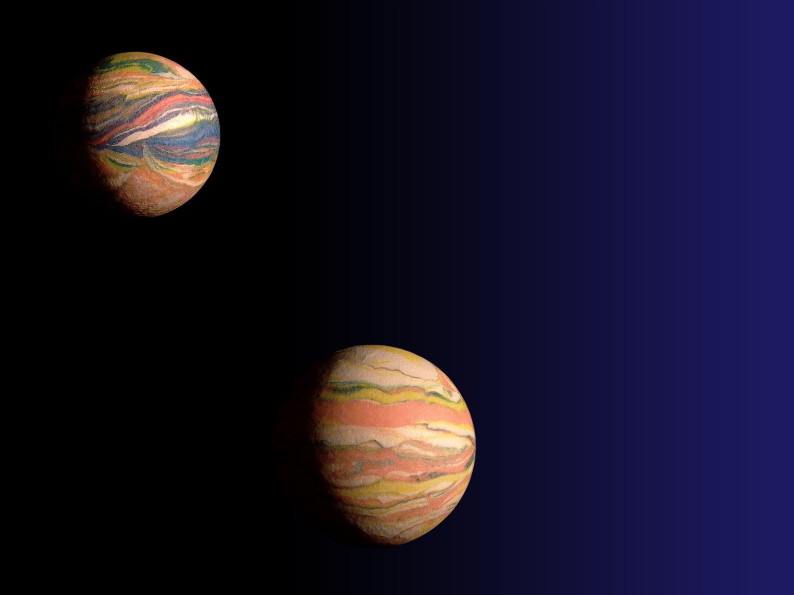 two bright colored planets in the dark background