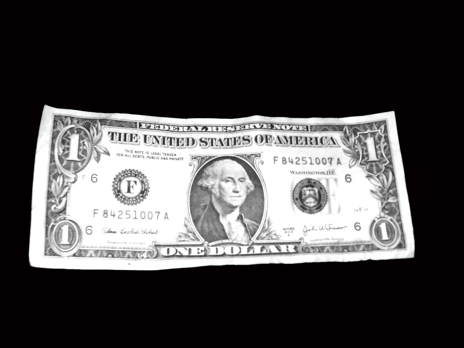 black and white po of dollar bill