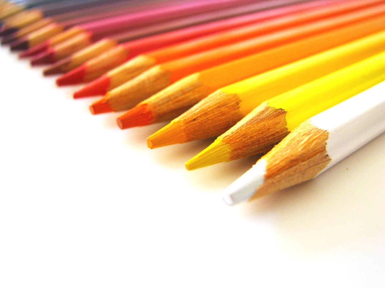 a bunch of colored pencils are lined up