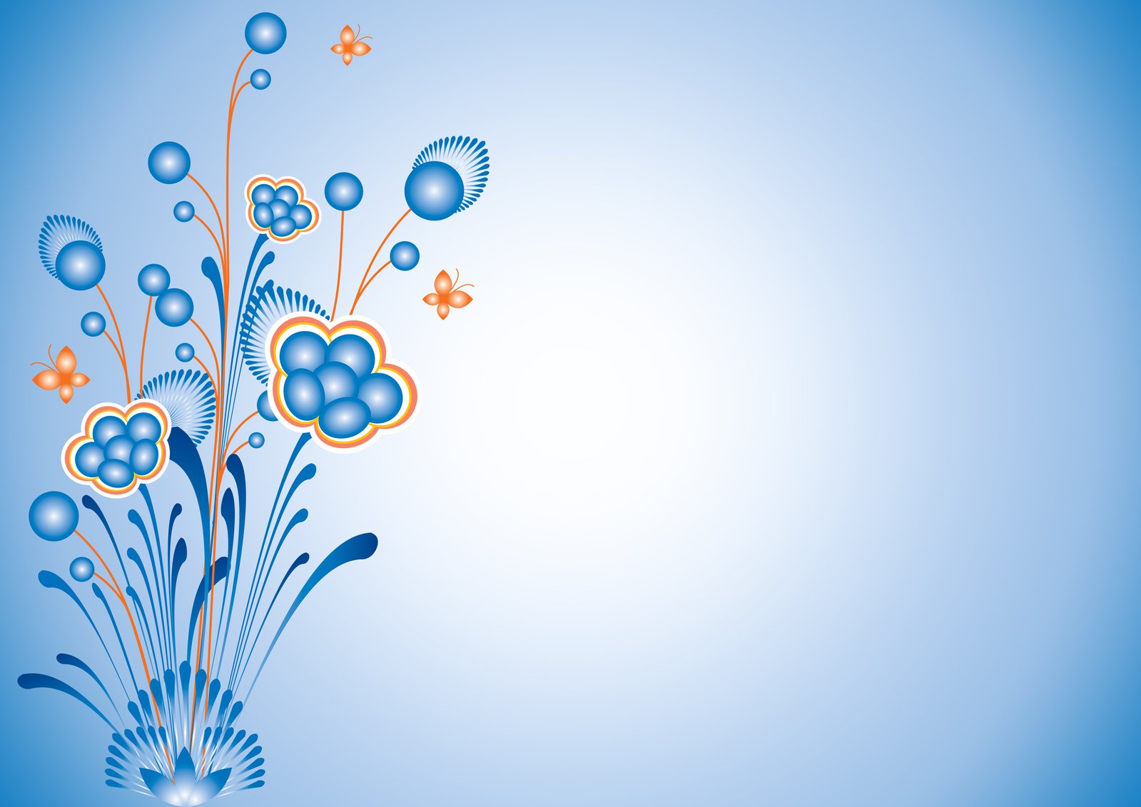 a blue background with flowers and bubbles