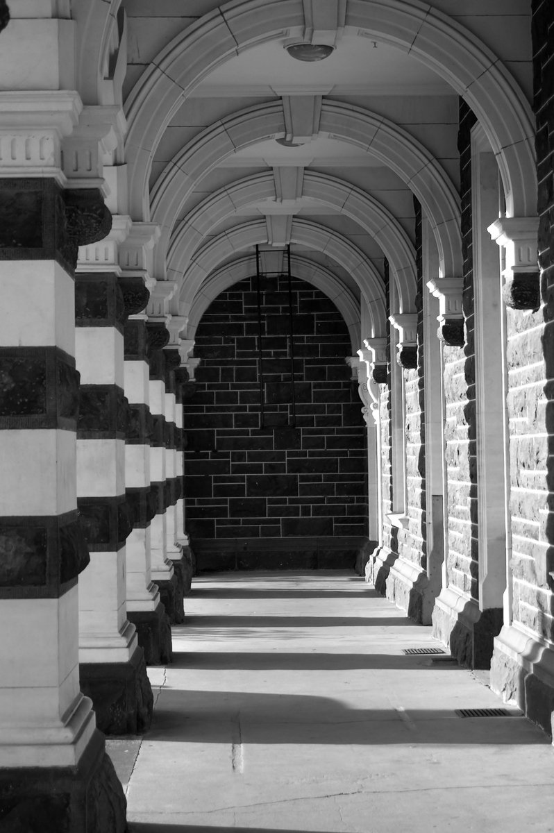 columns, arches and wall divider in black and white pograph