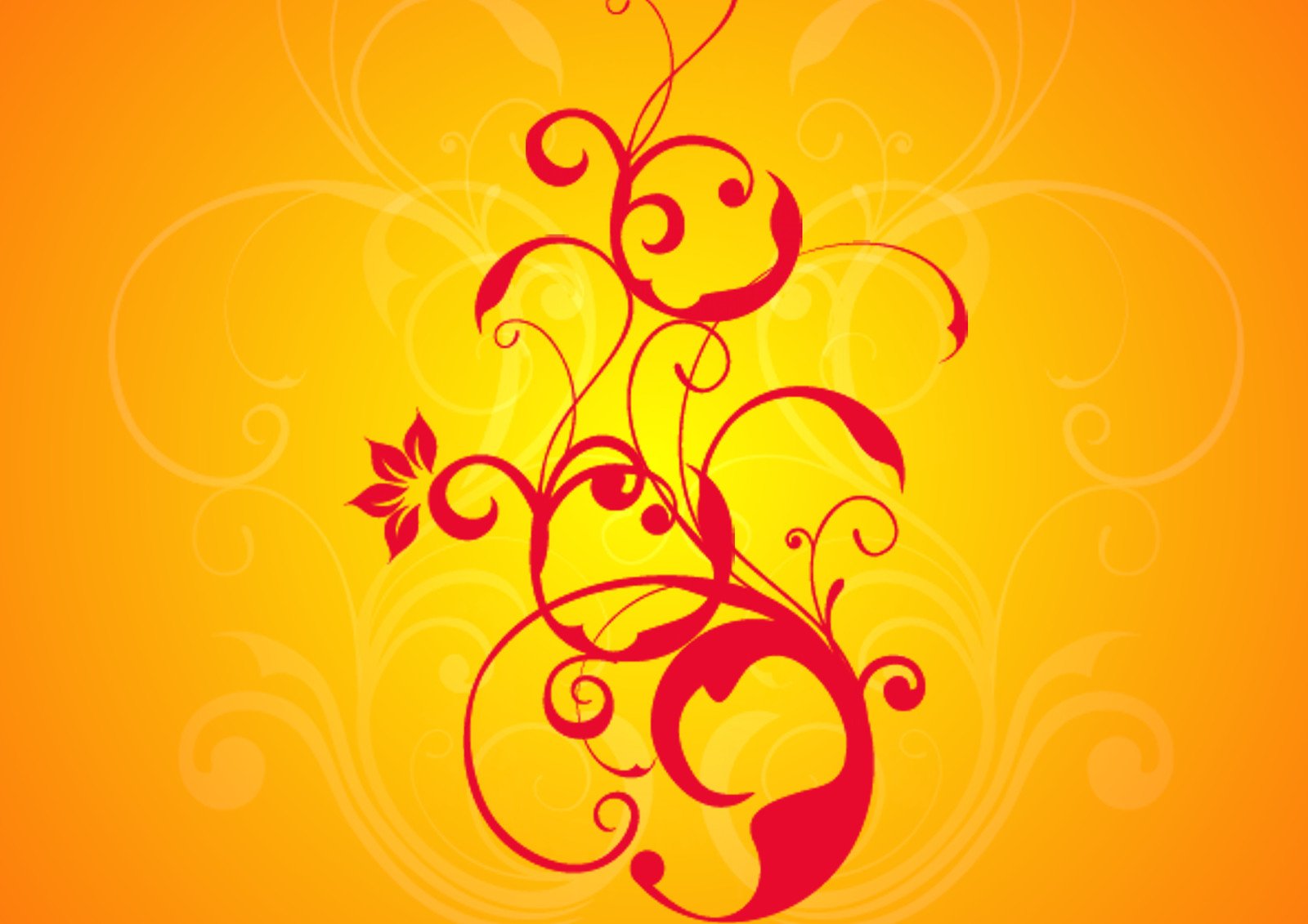 a bright yellow background with red and white flowers