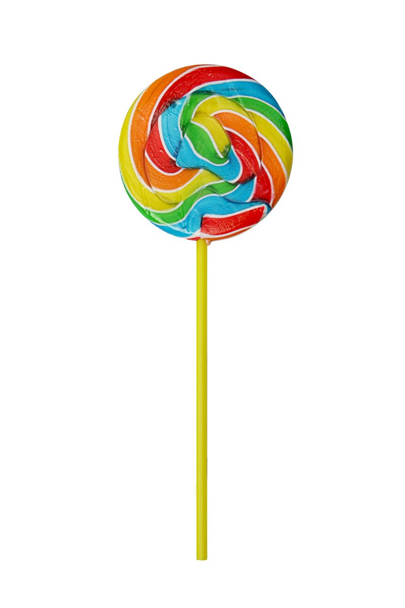 a colorful lollipop on a yellow stick