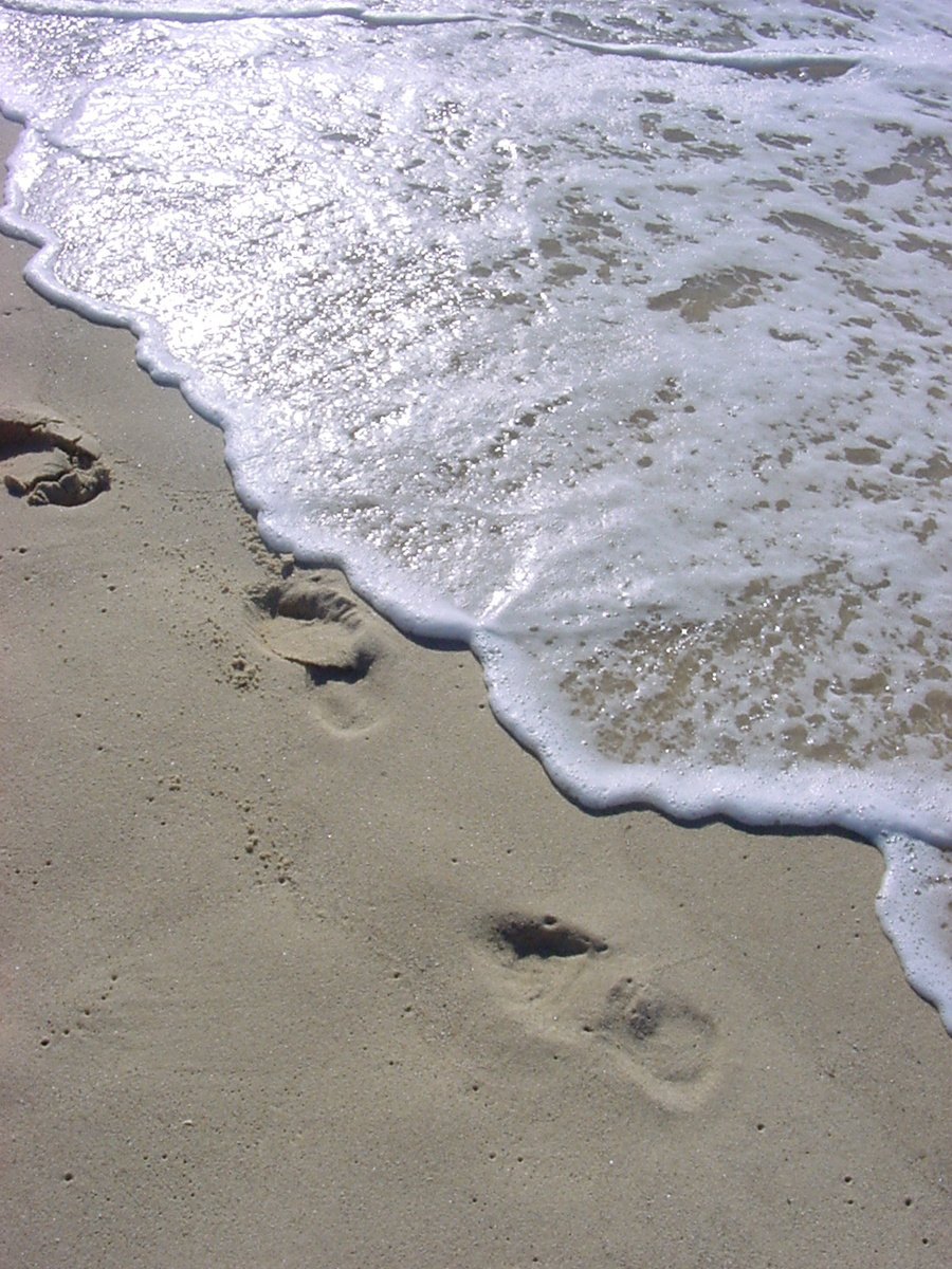 the footprints are in the sand on the beach