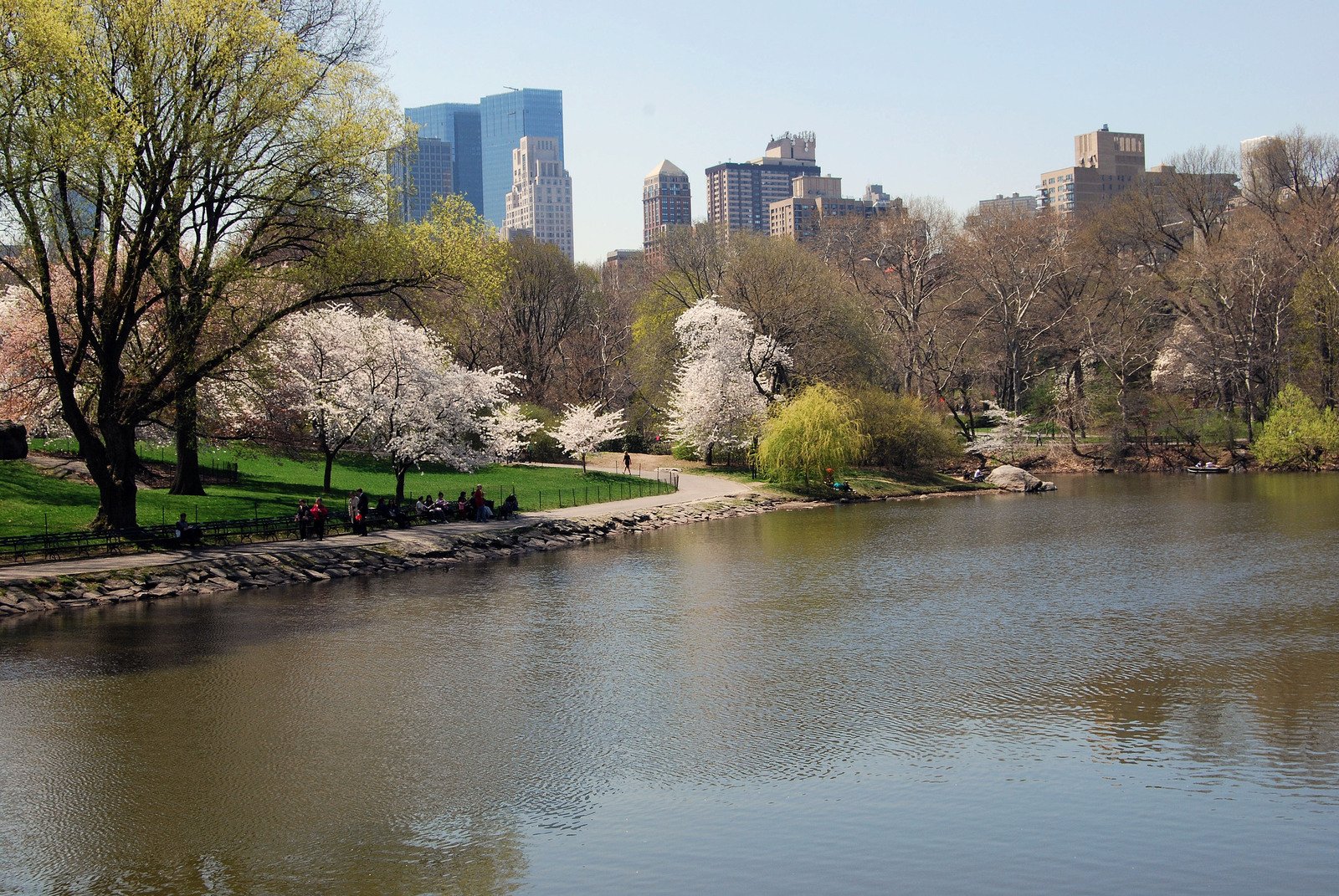 people sit on the grass by the water