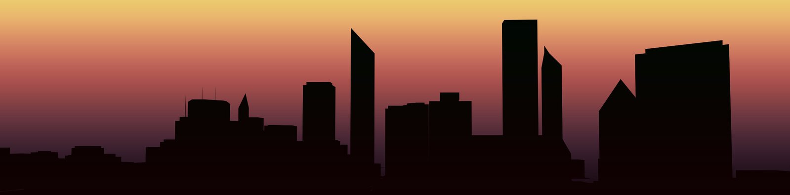 black city silhouette against a pink sky at sunset