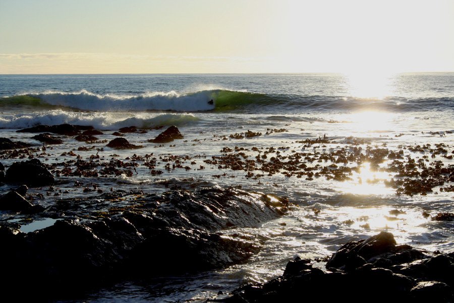 the water and rocks on the shore is glistening