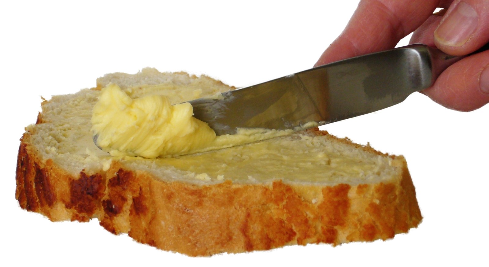 there is a bread slice with er being cut