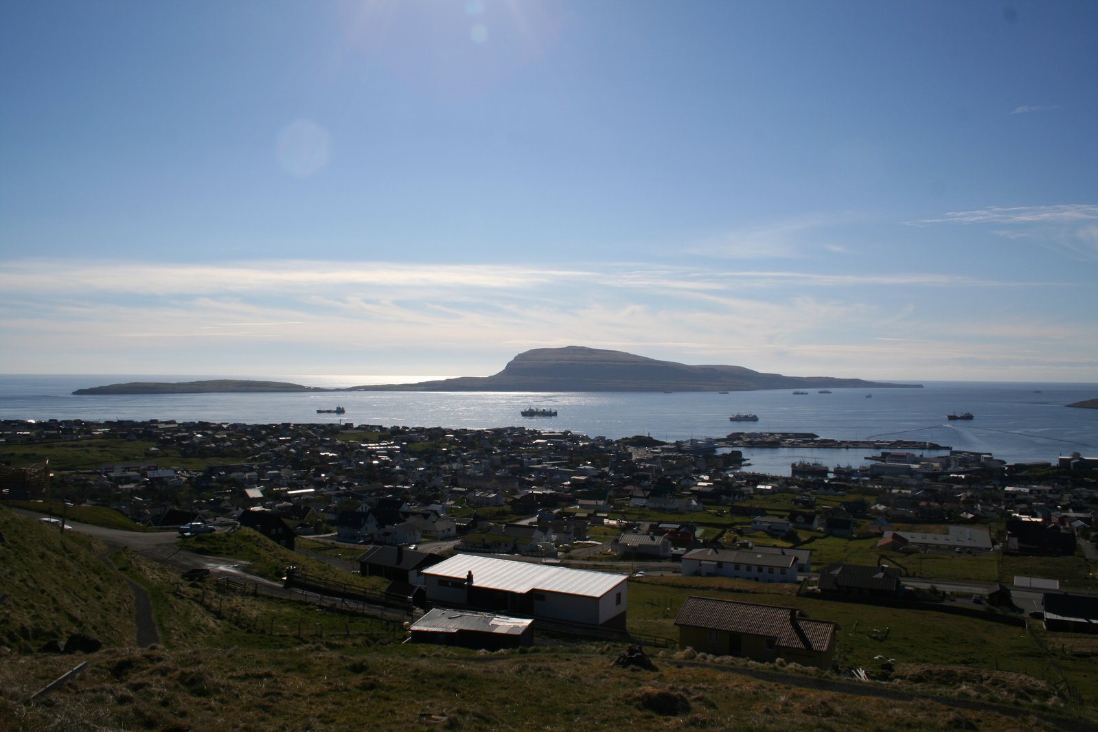 a small town next to a large body of water