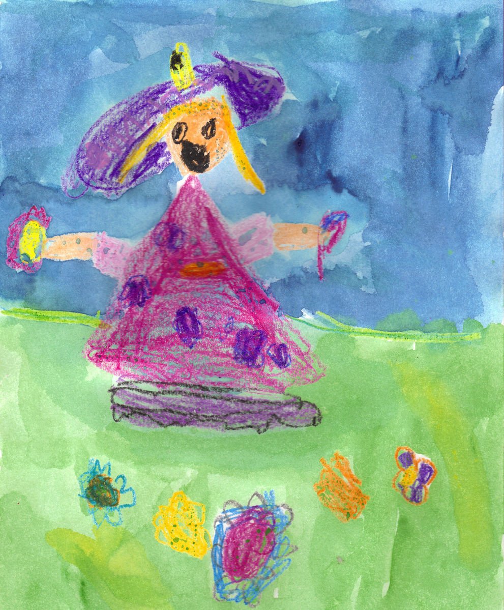 this is a painting on paper of a child playing